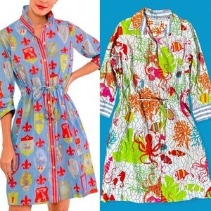 Gretchen Scott Designs Pulley "Under the Sea" shirt dress size XS X-small EUC